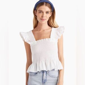 🤍 Hill House White Ruffle Sleeve Cropped Peplum Nap Top (S)